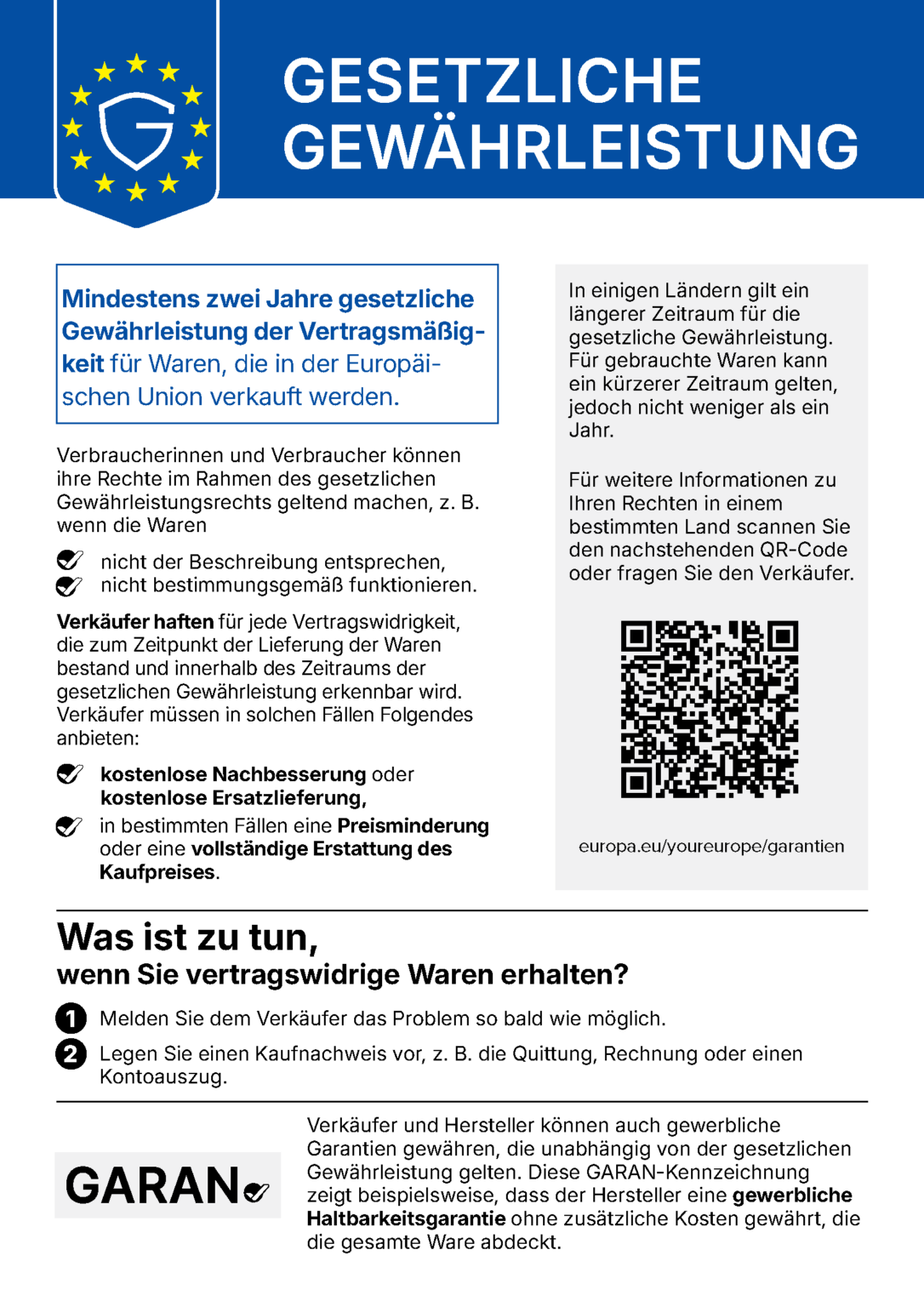 Gesetzliche Gewährleistung: EU-Mitteilung zu Ihren Rechten